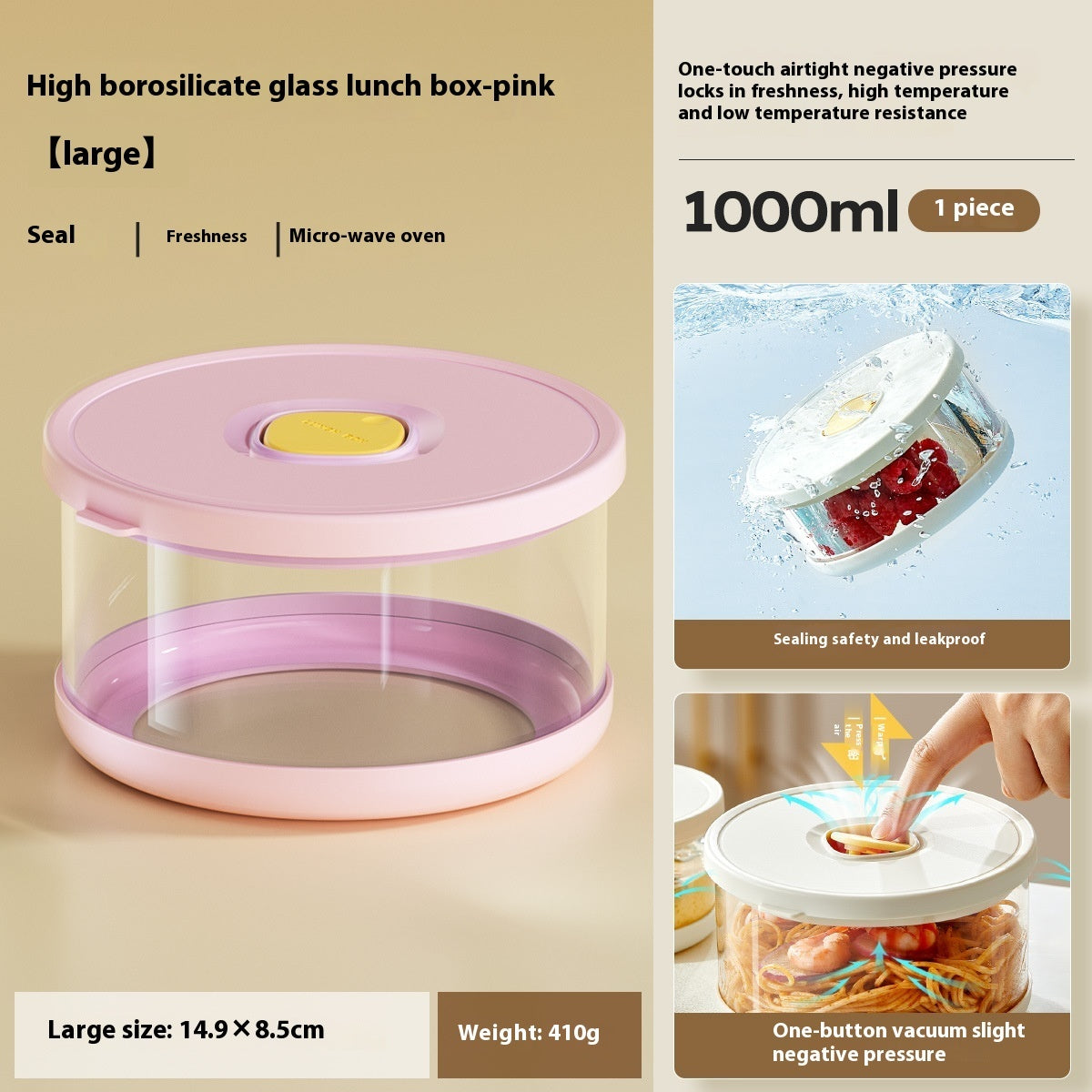 Borosilicate Glass Lunch Box Microwaveable Heating Packing Bento Preservation Compartment
