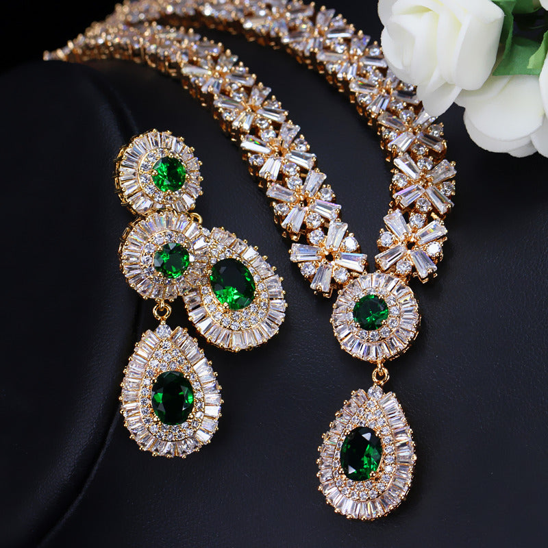 Two Piece Set Of Zircon Necklace Earrings