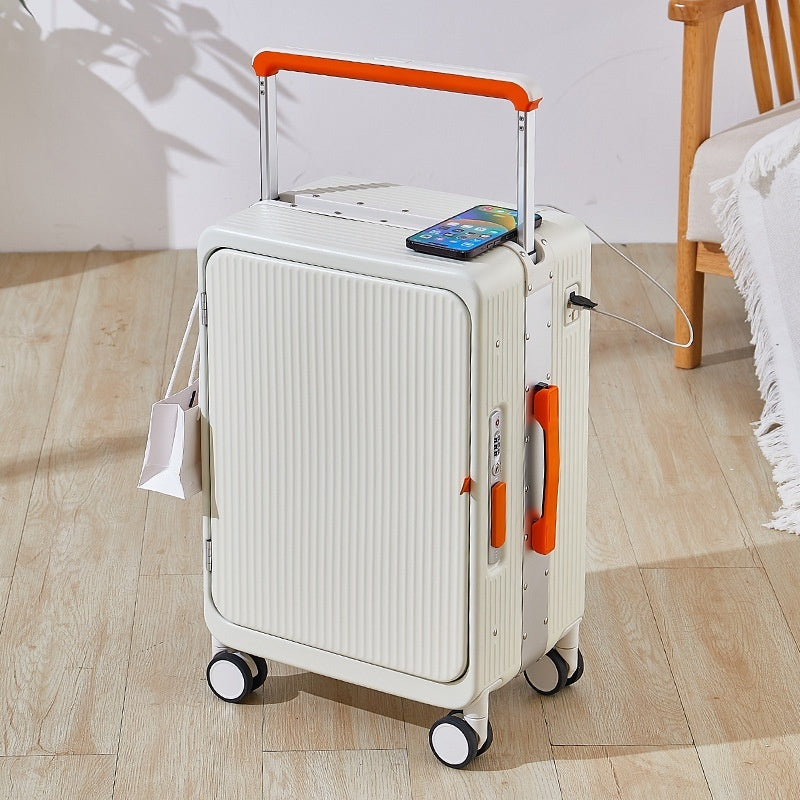 Multifunctional USB Charging Trolley Case Front Fastening Wide Trolley Universal Wheel 20-inch Boarding