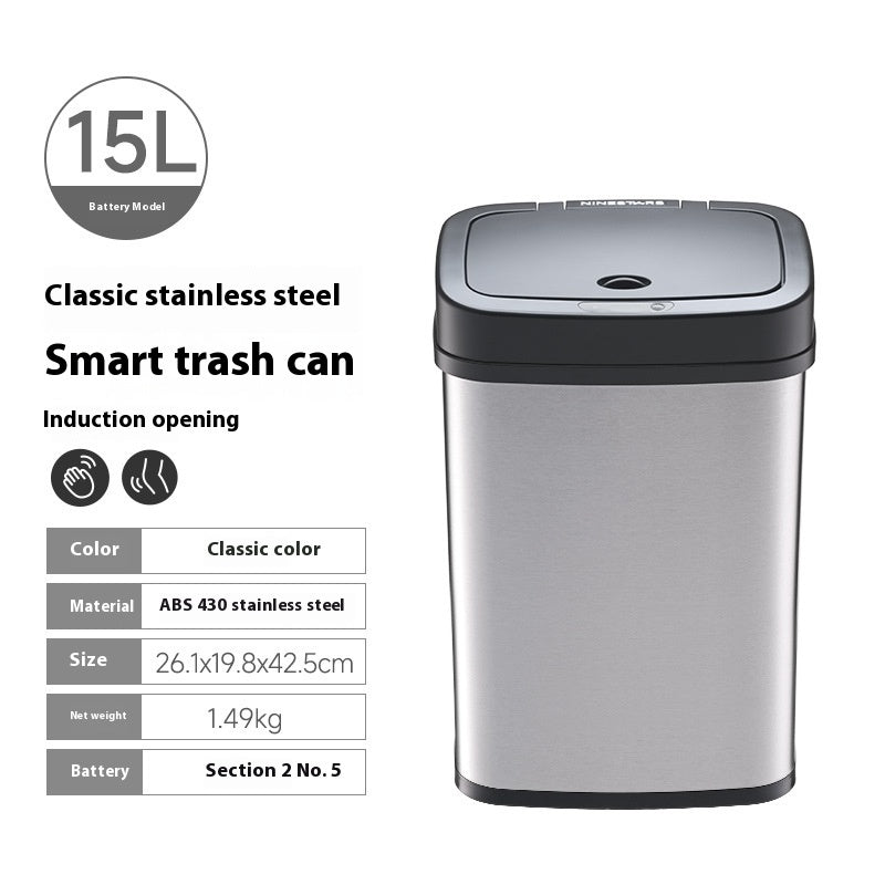 Smart Induction Stainless Steel Trash Can Home Office