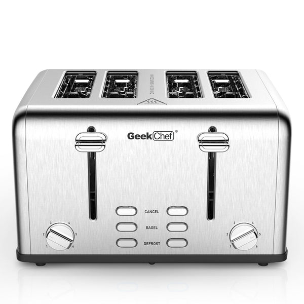 Regale im Amazon verbieten. Toaster für 4 Scheiben, Geek Chef Edelstahl-Toaster mit extra breiten Schlitzen und zwei Bedienfeldern für Bagel, Auftauen, Abbruchfunktion, Amazon verbieten