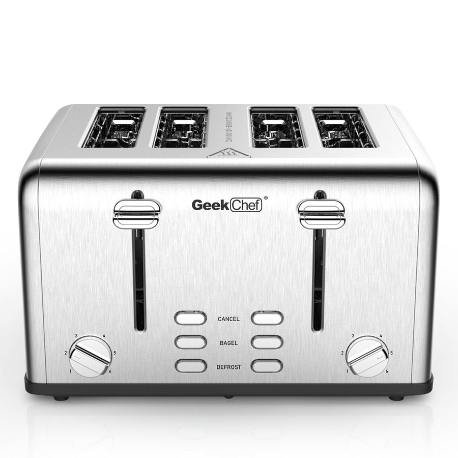Regale im Amazon verbieten. Toaster für 4 Scheiben, Geek Chef Edelstahl-Toaster mit extra breiten Schlitzen und zwei Bedienfeldern für Bagel, Auftauen, Abbruchfunktion, Amazon verbieten