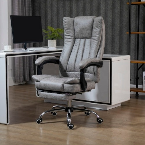 Vinsetto Home Office Chair Microfibre Desk Chair With Reclining Function Armrests Swivel Wheels Footrest Grey