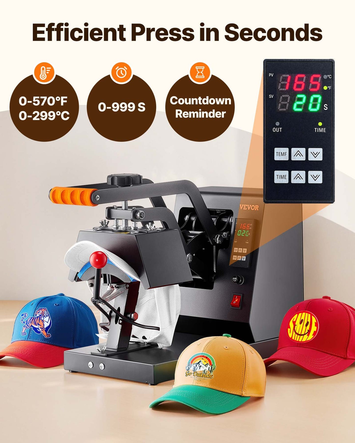 Hut-Heizpresse, 4 In 1 Kappen-Wärmepresse, 15,2x7,6 Cm Klappschalen-Sublimationsübertragung, LCD-Digital-Timer-Temperaturregelung Mit 4 Gebogenen Heizelementen (6x3/6,7x2,7/6,7x2,7x2,7 Cm)