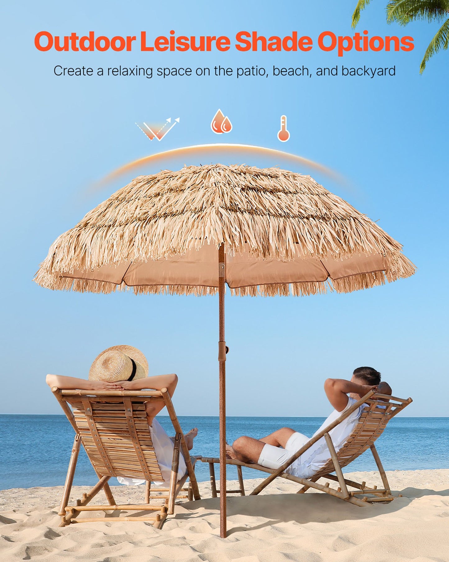 Tiki Umbrella Thatched Patio Umbrella 6.5 Ft Poolside Patio Beach Umbrella