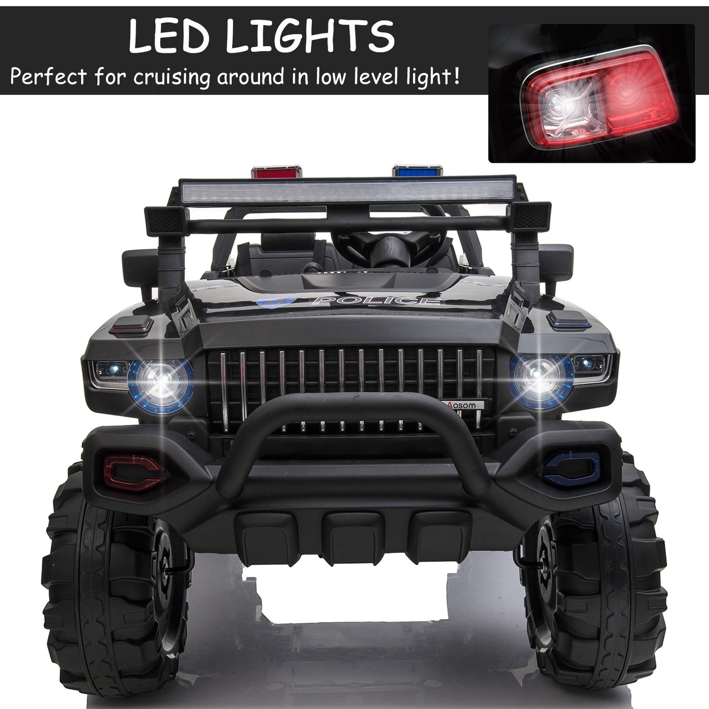 12V Electric Police Ride-on Toy For Kids LED Lights MP3 Parental Remote Black