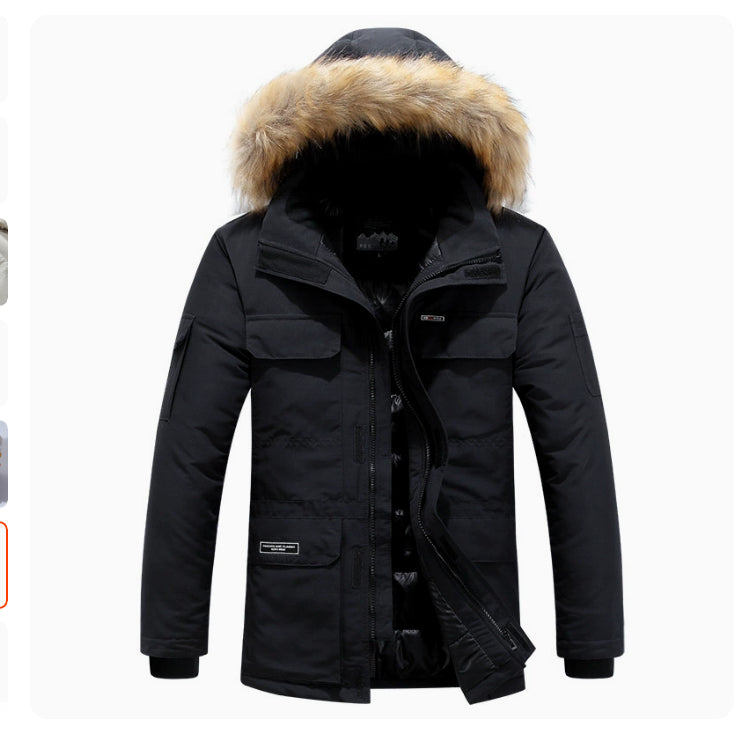 Cotton padded jacket with medium and long woolen collar
