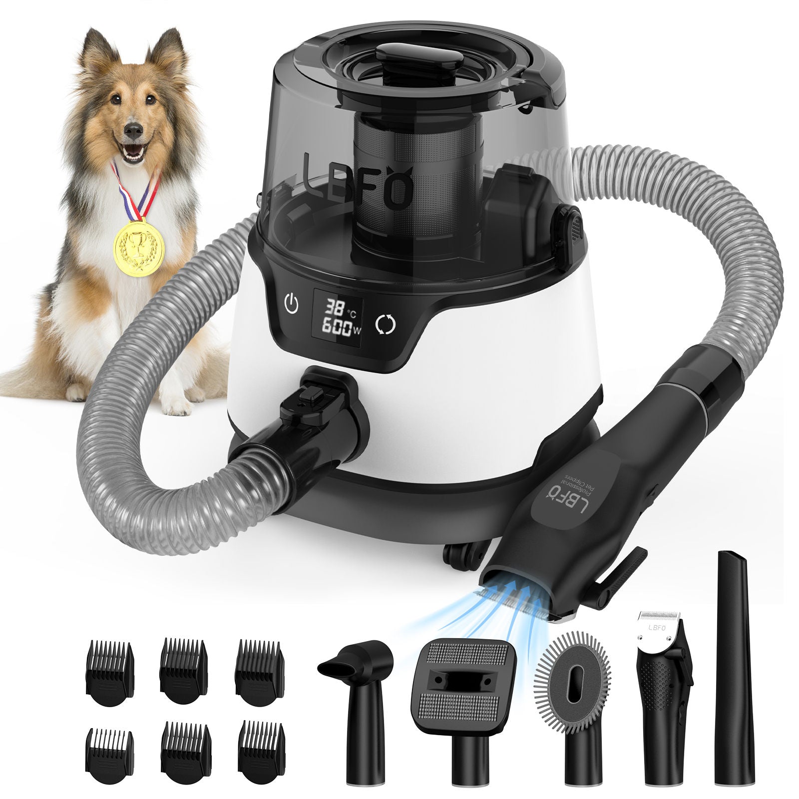 Rice cooker with blower and rinser, black and white.Dog Grooming Kit, Pet Hair Vacuum and Dog Dryer with 5 Pet Grooming Tools, 600w Dog Grooming Vacuum with 3L Dust Cup Dog Clippers, Low Noise Pet Grooming Kit with Dog Clippers for Grooming