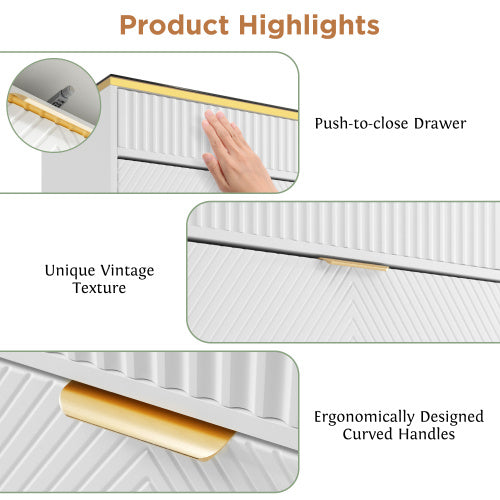 Sideboard Cabinet Dresser With 6 Drawers,Amber Glass Chest Of Drawers, Compartmentalised Storage,Anti-tip,Dressing Table For Living Room, Hallway, Bedroom, And Children's Room, 120 X 40 X 76 Cm, White