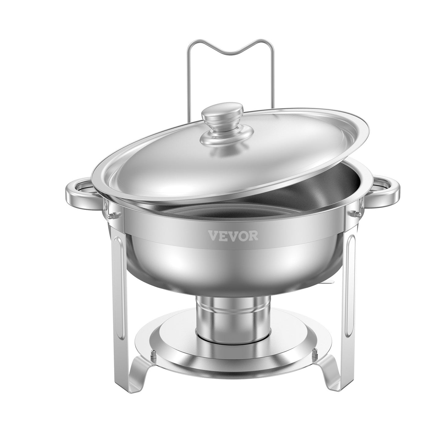 5 Qt 2 Pack Round Chafing Dish Buffet Set Full-Size Pan Stainless Steel Silver