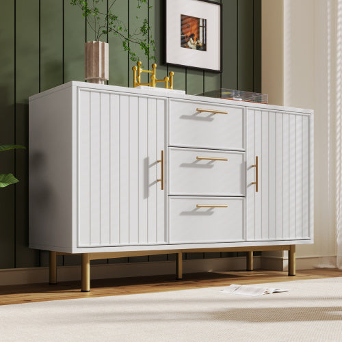 Sideboard Cabinet For Living Room, Chest Of Drawers With With 2 Doors And 3 Drawers, Adjustable Shelf, White, 40D X 120W X 75H CM