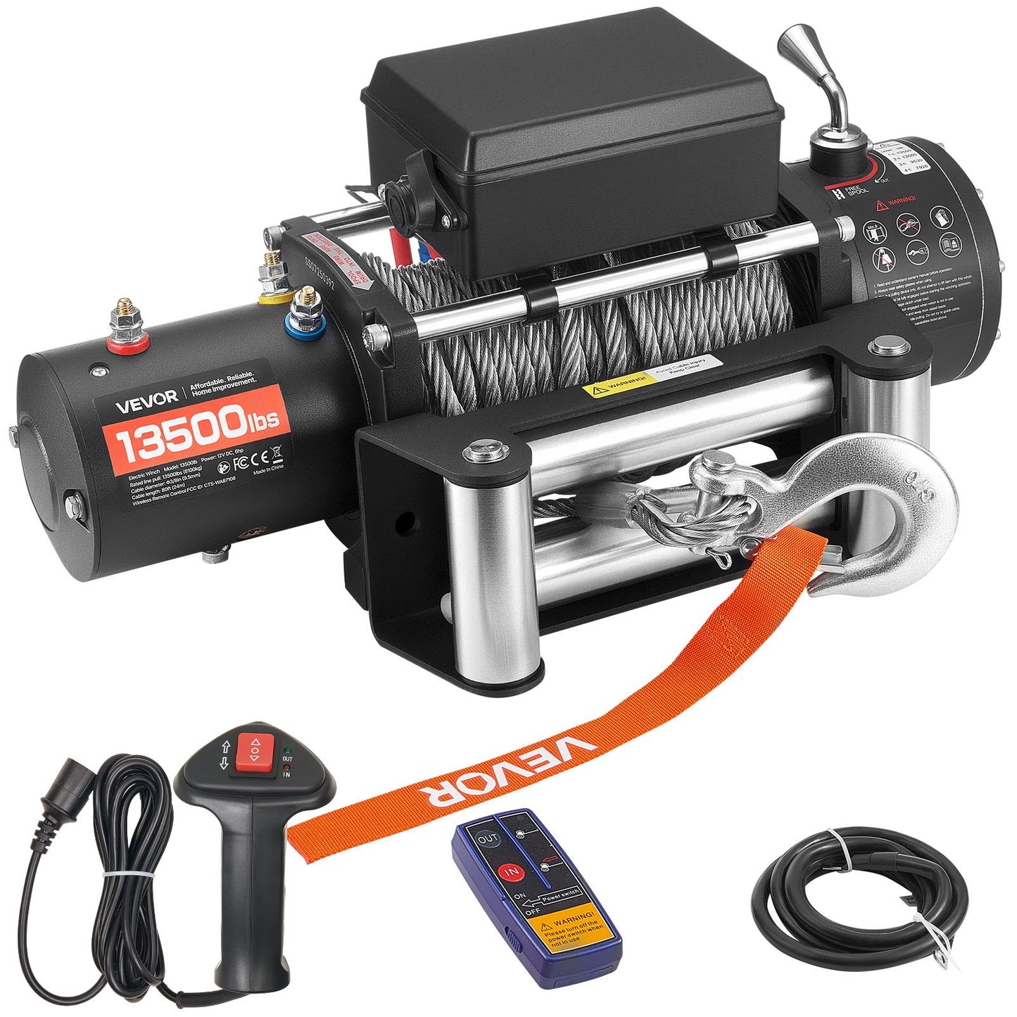 Elektrische Seilwinde 6100 Kg 12 V DC Elektrowinde Mit 24 M Seil Kabellose & Kabelgebundene Fernbedienung
