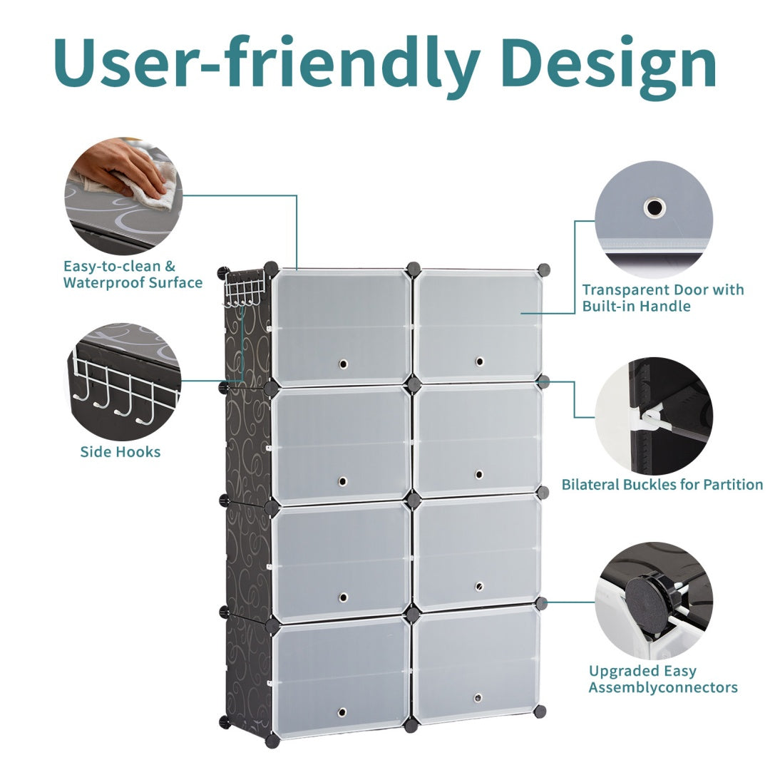 Shoe Rack Storage Cabinet, 8-layer Shoe Storage Cabinet With Door, Stackable And Detachable Shoe Storage Cabinet