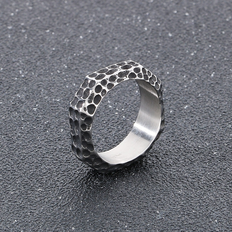Hammer Pattern Ancient Concave Stone Pattern Men's Ring