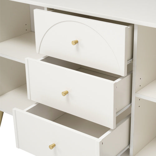 Sideboard Cabinet For Living Room, Chest Of Drawers With 2 Doors And 3 Drawers, Adjustable Shelf, Cream White, 40D X 140W X 84H CM