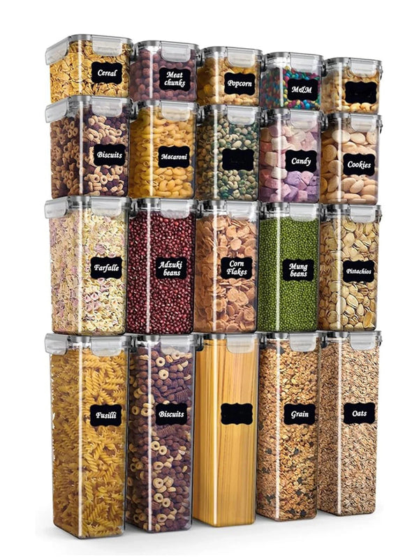 48pcs Airtight Food Storage Containers Set With Lids And Reusable Labels Transparent Kitchen Pantry Organization Bins For Pasta Cereal