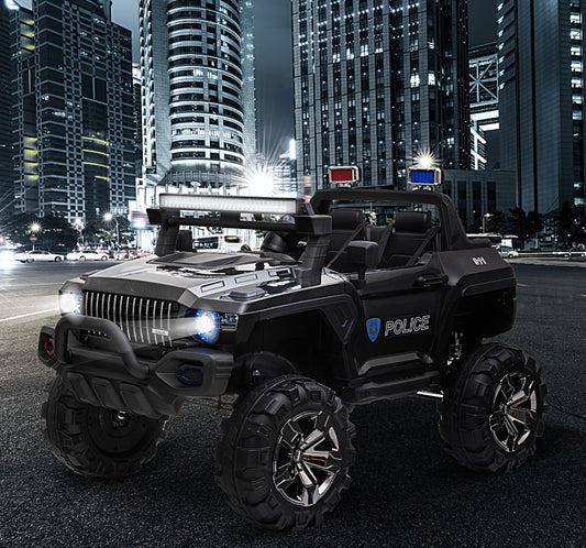 12V Electric Police Ride-on Toy For Kids LED Lights MP3 Parental Remote Black
