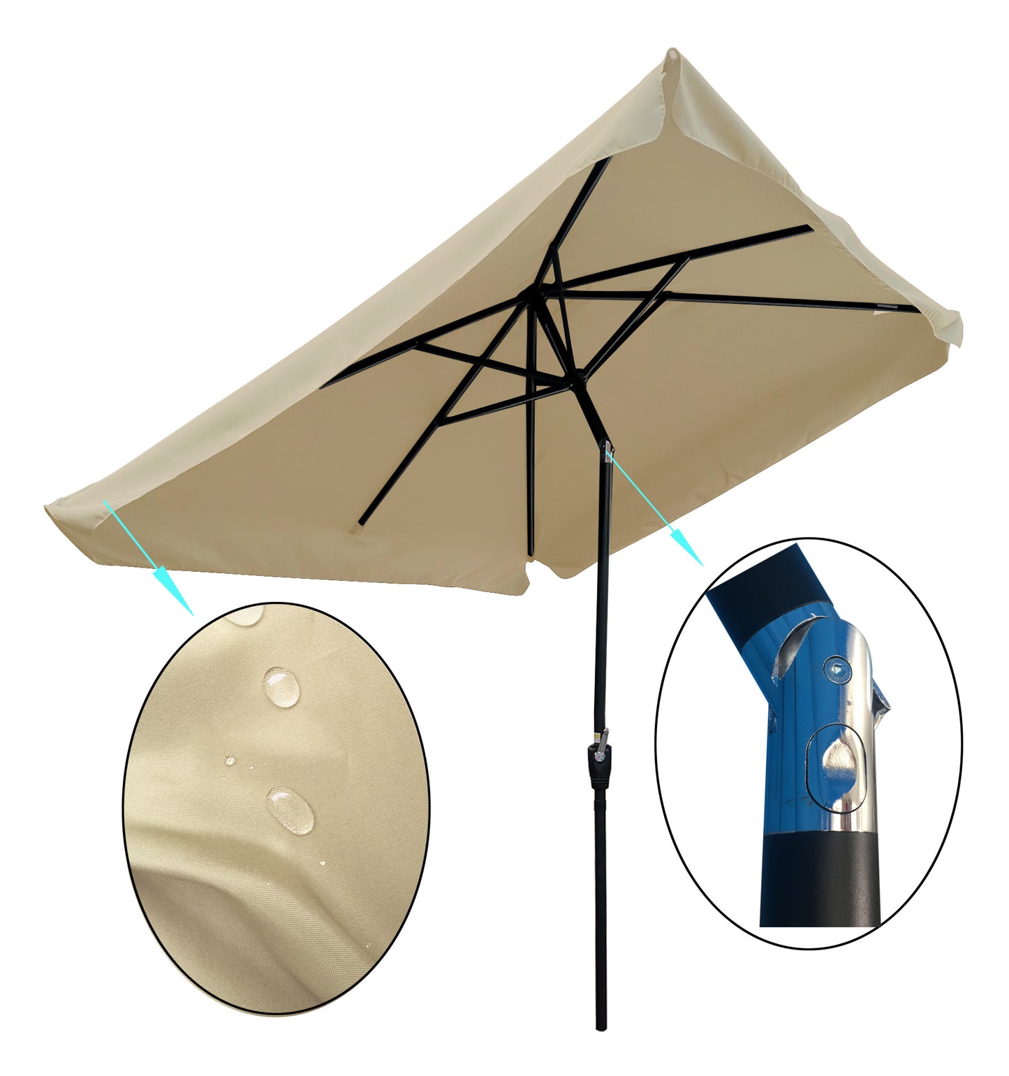 10 x 6.5ft Rectangular Patio Umbrella Outdoor Market Umbrellas with Crank and Push Button Tilt for Garden Swimming Pool