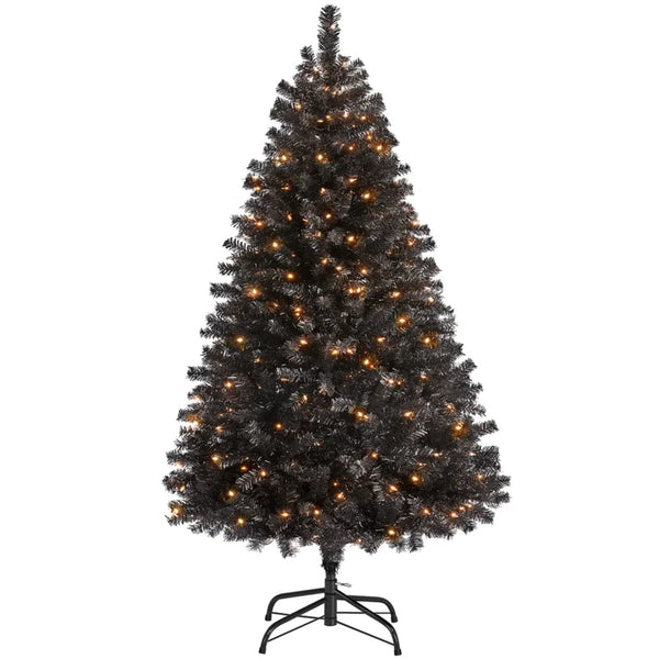 4.5Ft Pre Lit Fir Christmas Tree with Incandescent Warm Lights, Black