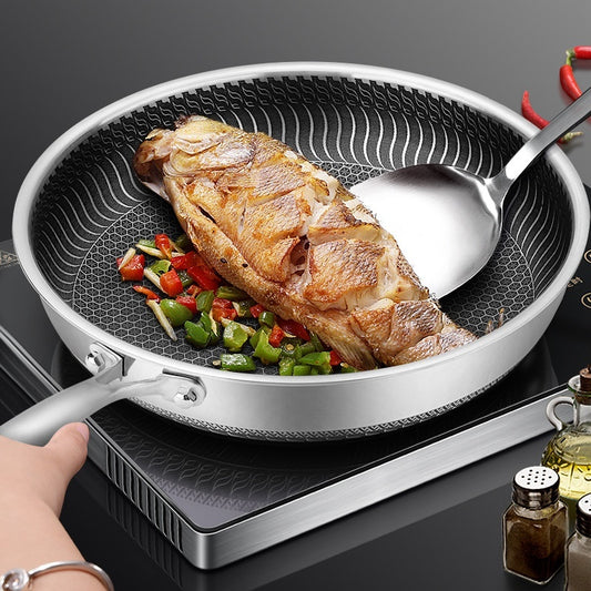 Stainless Steel Frying Pan Household Uncoated Induction Cooker Applicable To Gas Stove