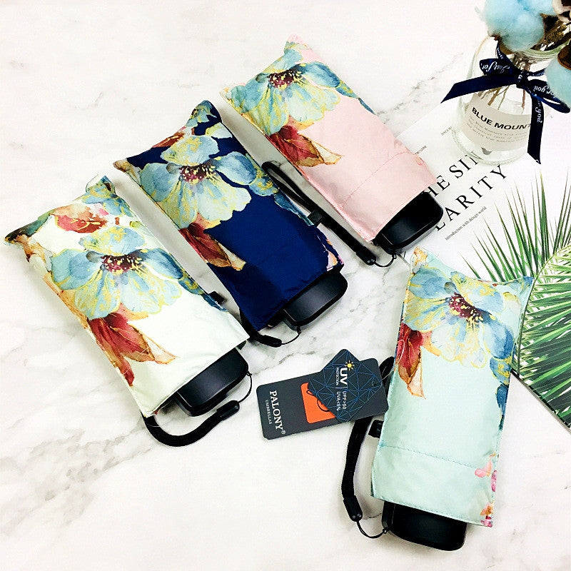 Mini Flat Five-fold Umbrella Vinyl Folding Sun Umbrella Umbrella Dual-use Sun Protection Pocket Umbrella Sun Umbrella For Women