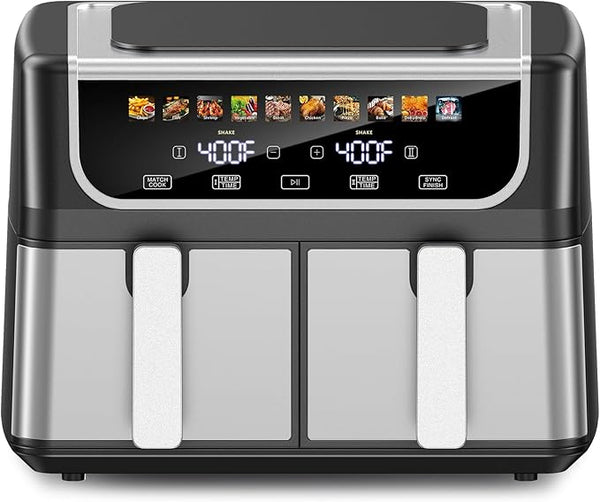 Double-basket Air Fryer, With A 9.5-liter Large Capacity, Independent Temperature Control, And 10 Preset Modes