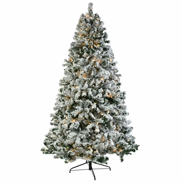 7 ft Pre-Lit Snow-Flocked Artificial Christmas Tree with 400 Warm and Cool White LED Lights, Remote Control and 1000 PVC Tips