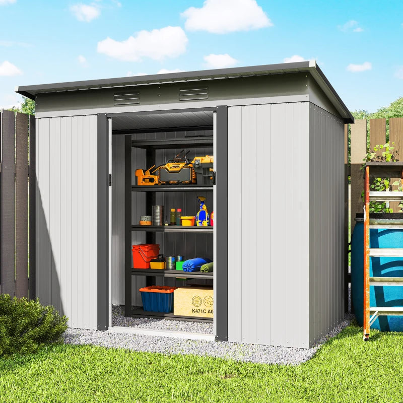 Metal Garden Shed, Backyard Tool Storage Shed With Dual Locking Doors, 2 Air Vents And Steel Frame, White