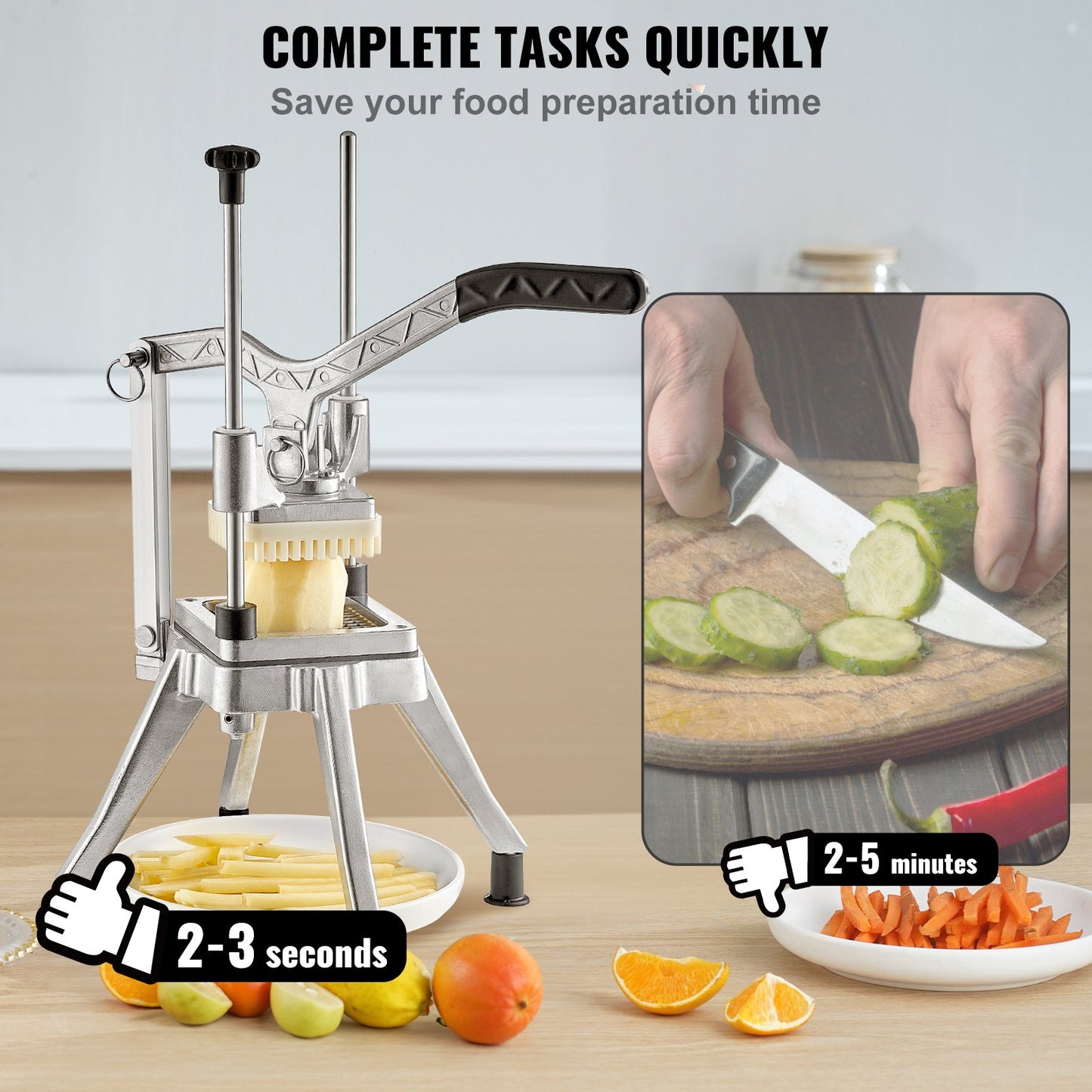 Kartoffelschneider Pommes Frites Schneider 0,64cm Frittenschneider Gemüseschneider Kommerzieller Zerkleinerer Obstschneidemaschine Mit 2 Ersatzklingen, Edelstahl Zerhacker Gemüseschneider