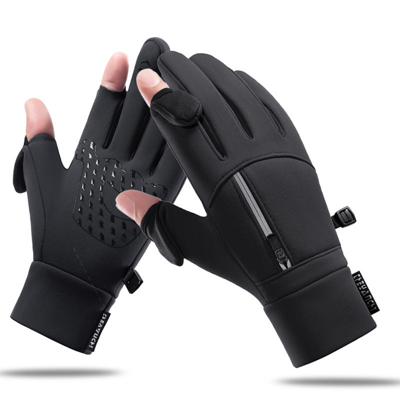 Outdoor Cycling Sports Anti-slip Leakage Two Finger Touch Screen Thickened Fishing Riding Gloves