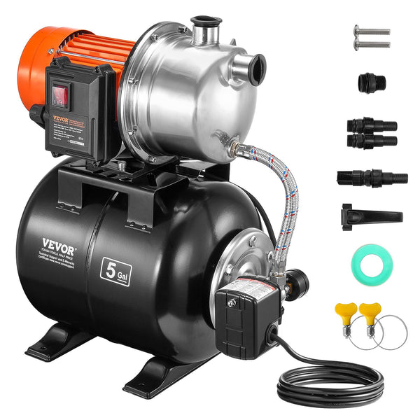 1176 W Gartenpumpe, 5600 L/H, Automatische Bewässerungspumpe Mit 50 M Förderhöhe, Kreiselpumpe Mit 30/50 PSI Druckschalter, Flachbrunnenpumpe, Edelstahl-Pumpenkopf Für Hausgarten & Rasen