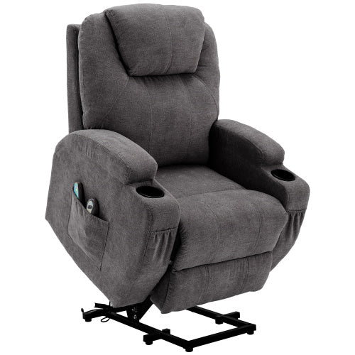 Power Lift Recliner Chair Massage Chair For Elderly, Electric Lift Chair With Heat And Massage, Fabric Recliner Sofa With 2 Cup Holders, Side Pockets & Remote Control For Living Room