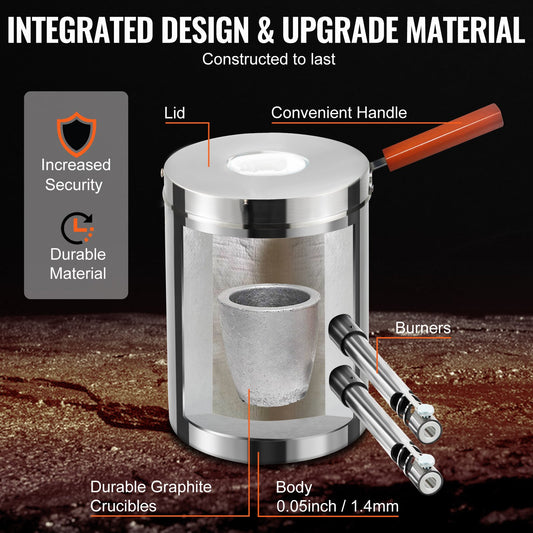 Schmelzofen Propan Metall Schmelzofen 12 Kg, Edelstahl Schmelzofen Gas 1482 ℃ Inkl. 2 X Brenner, 1 X Tiegel, Schmiede Messerherstellung Schmiedeset Für Kupfer, Aluminium, Gold, Silber Usw.