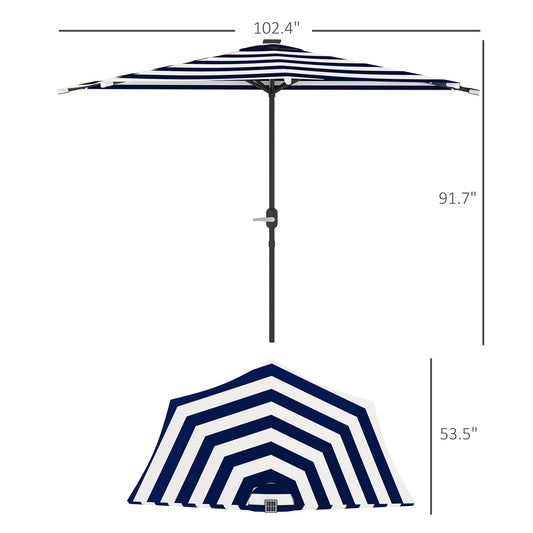 Half Umbrella Outdoor Patio Umbrella, Small Balcony Umbrella, Vented Half Patio Umbrella With Crank 8 Ribs, Porch Umbrella For Garden Deck Poolside, Navy Blue
