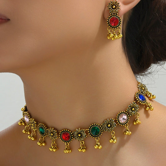 Vintage Flower Sparkling Diamond Drip Earrings Women's Necklace Earrings