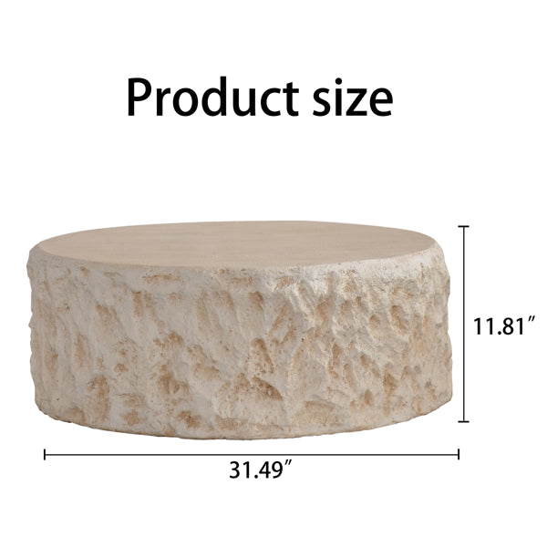 MgO Mid-Century Round Centre Coffee Table Vintage Faux Stone Sofa Pre-Modern Coffee Tables Beige Coffee Table For Living Room Office Apartment