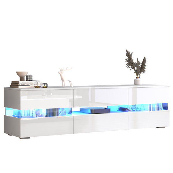 LED TV Stand Cabinet, High Gloss TV Stand Unit With LED Lights 160CM, TV Boards, TV Cabinet, Entertainment Center, TV Console Table,Media Console