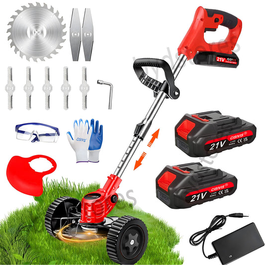 21V Cordless Strimmer Grass Trimmer Tree Cutter Garden Edger Electric 2Batteries