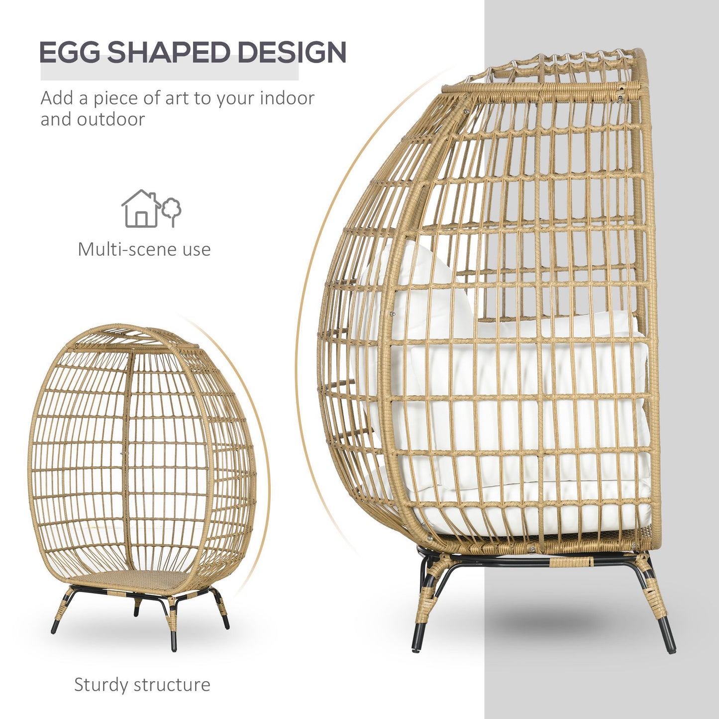 Rattan Egg Chair With Cushions And Pillows, Khaki