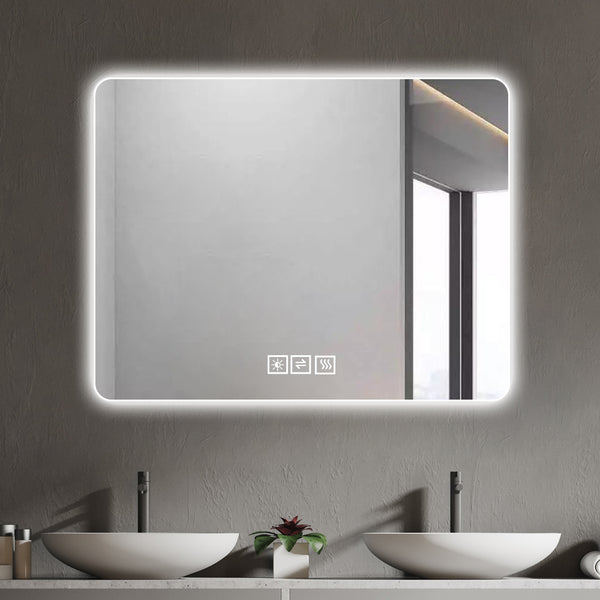 Bathroom Mirror With Led Lights Front And Backlit,  Anti-Fog Lighted Vanity Mirrors For Wall Mounted, 3 Colors And 5 Level Dimmable, Horizontal Vertical