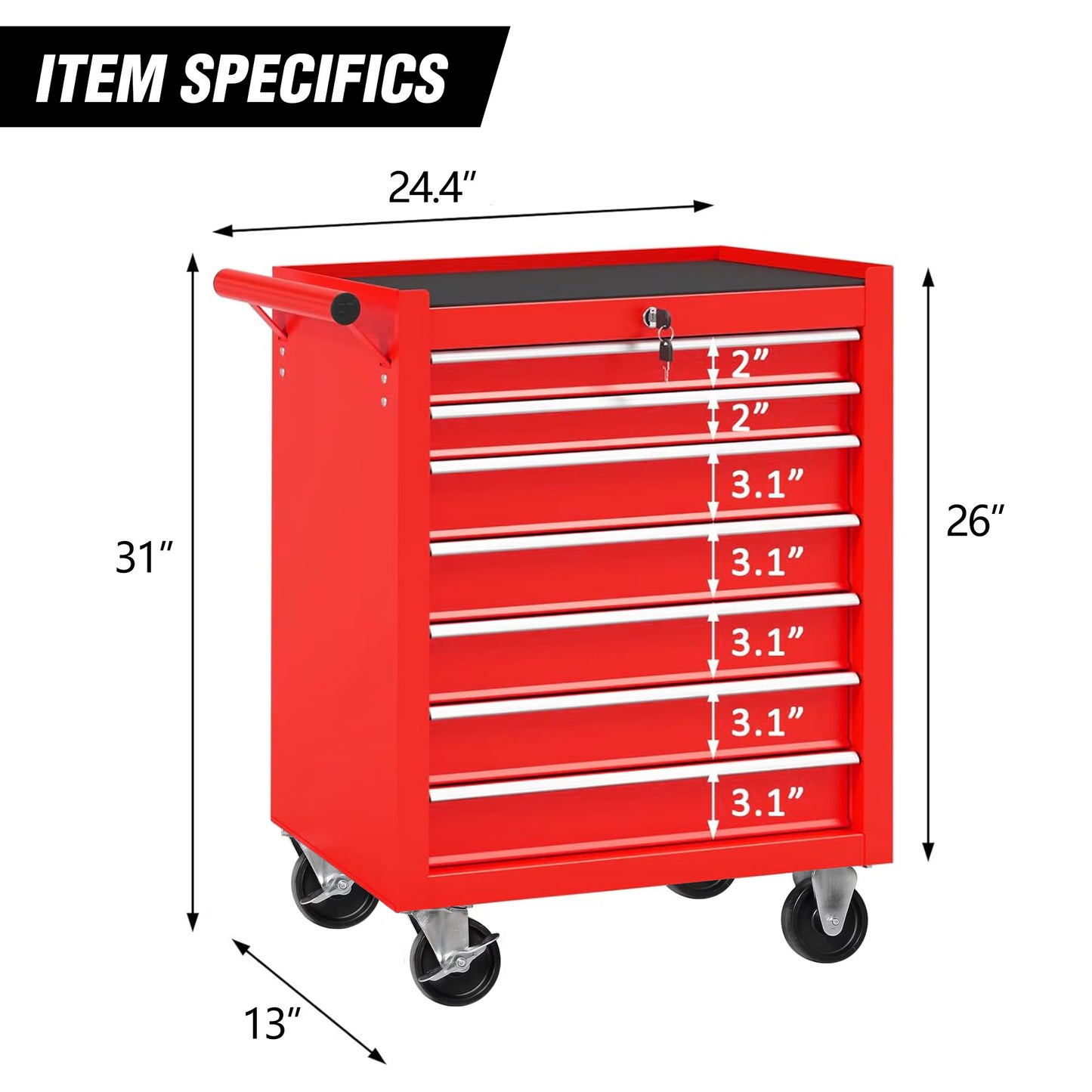 Rolling Tool Chest With 7 Drawer Tool Box With Wheels Multifunctional Tool Cart Mechanic Tool Storage Cabinet For Garage, Warehouse, Workshop, Repair Shop