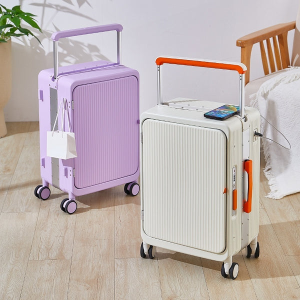 Maleta con ruedas multifuncional con carga USB, cierre frontal, ruedas anchas, universal, 20 pulgadas, para embarque
