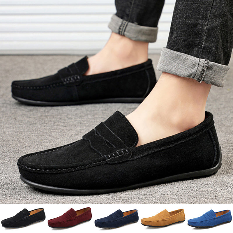 Men's Solid Color Suede Loafers Breathable Comfort Slip-on Flat Shoes