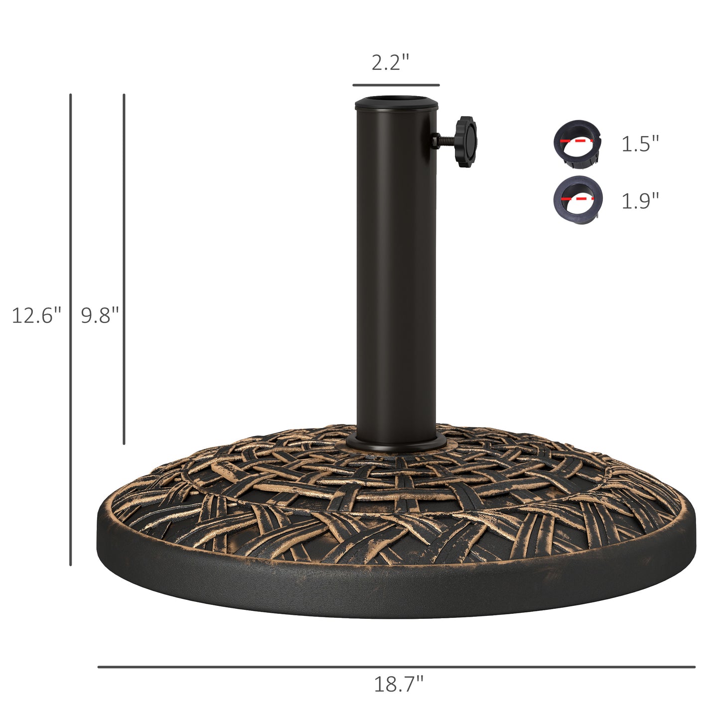 19" Patio Umbrella Base, 26 Lbs Concrete Heavy Duty Umbrella Stand, Round Patio Umbrella Holder For 1.5"/1.9" Umbrella Poles For Outdoor, Lawn, Poolside, Bronze