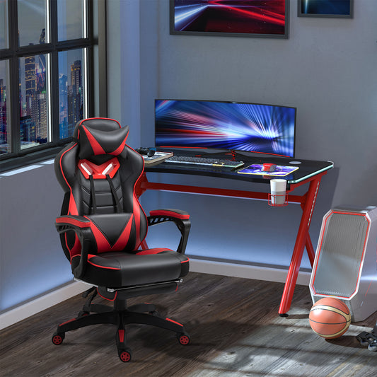 Vinsetto Computer Gaming Chair, Racing Desk Chair With Lumbar Support And Footrest, PU Leather Gamer Chair With Headrest And Swivel Wheels For Home, Red