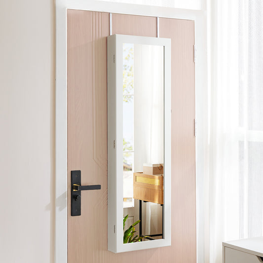 Wall-door Mounted Jewelry Wardrobe Large Capacity Mirror And LED Light Lockable Organizer