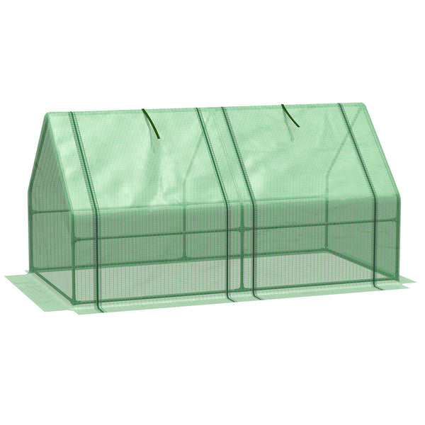 Gewächshaus Mit 2 Rollfenster, PE-Gitterfolie, Foliengewächshaus Aus Stahl, Treibhaus Für Balkon, Garten, Tomatenhaus 180x90x90cm, Tomatengewächshaus Für Gemüse, Blumen, Pflanzen, Grün