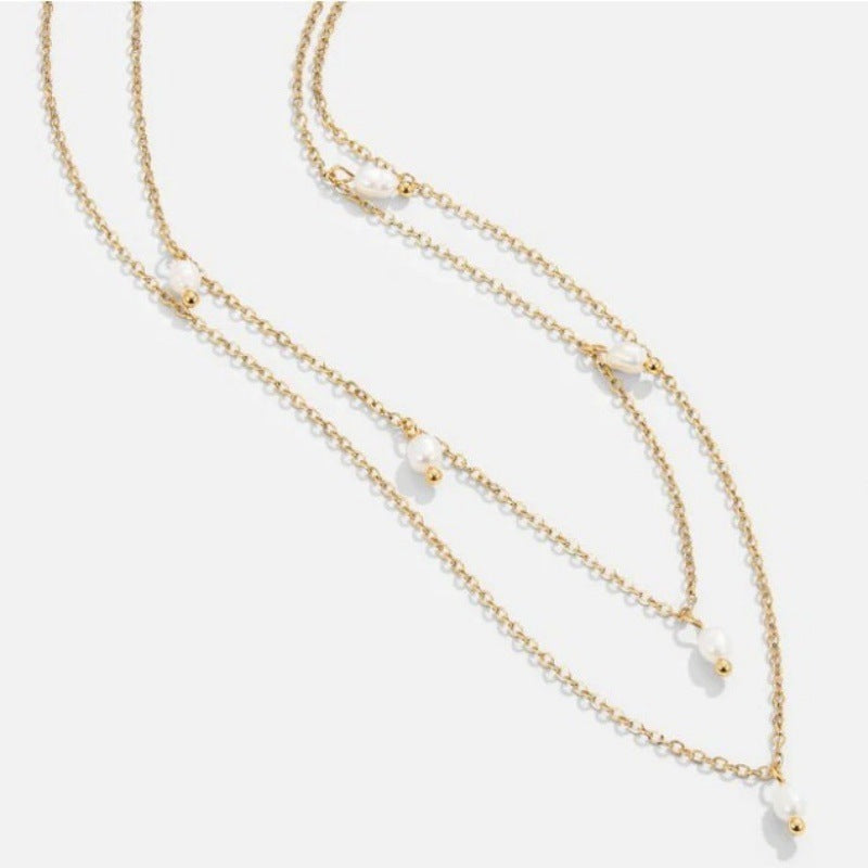 Women's 18K Gold-plated Natural Pearl Double-layer Twin Necklace