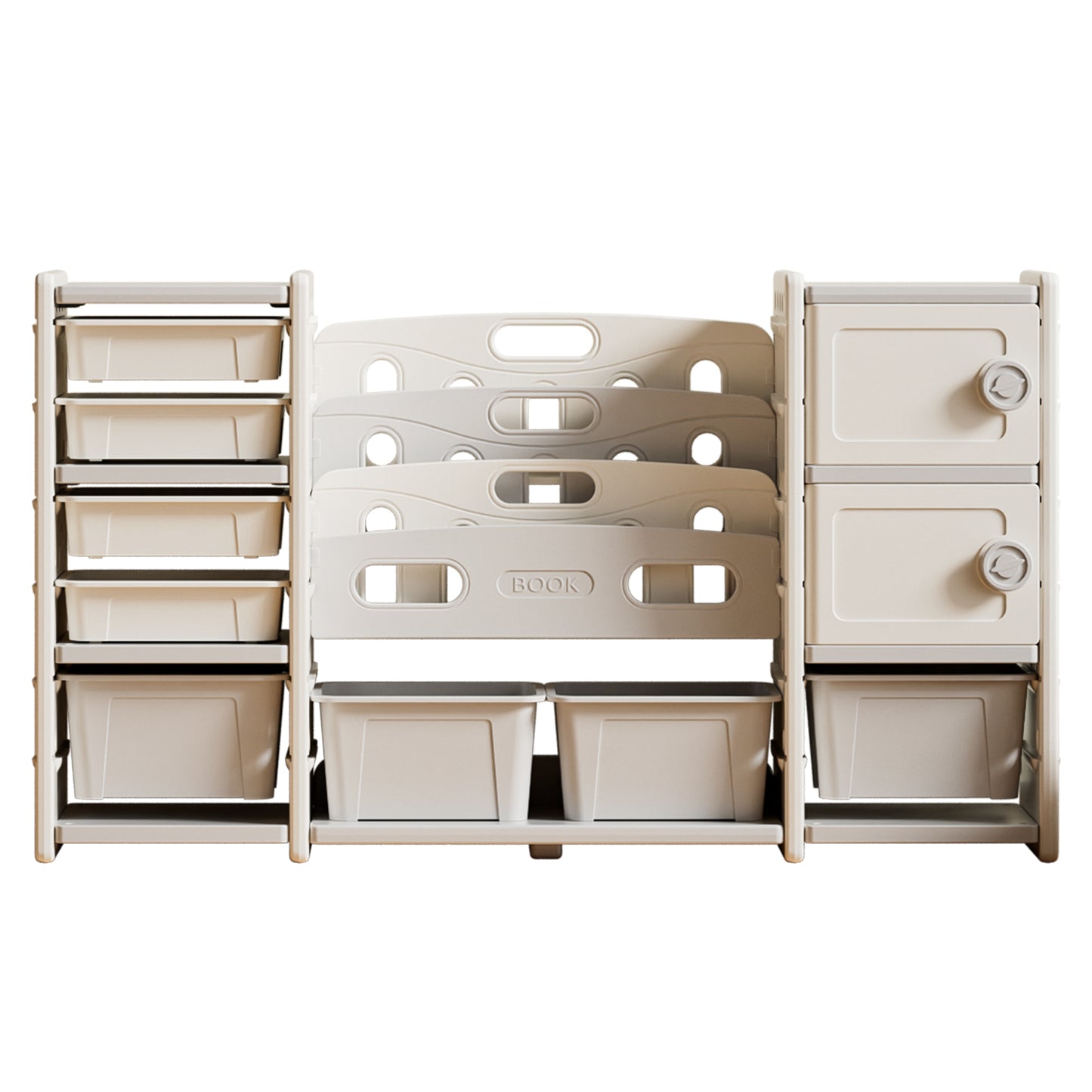 Kids Toy Storage Organizer 8 Storage Cabinet Removable Toy Bins, 4-Tier Book Organizers Storage And 2 Cabinet Storage, Kids Bookshelf And Toy Storage For Playroom, Bedroom, Kids Room