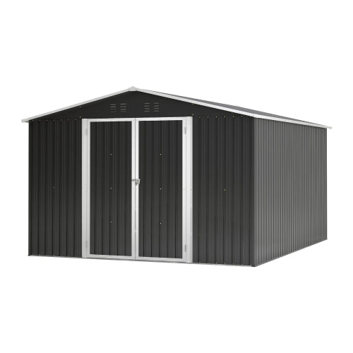 Outdoor Storage Shed 10x12 FT, Utility Metal Tool Storage With Lockable Doors And Updated Frame Structure, Large Metal Garden Shed For Backyard, Patio Lawn, Black